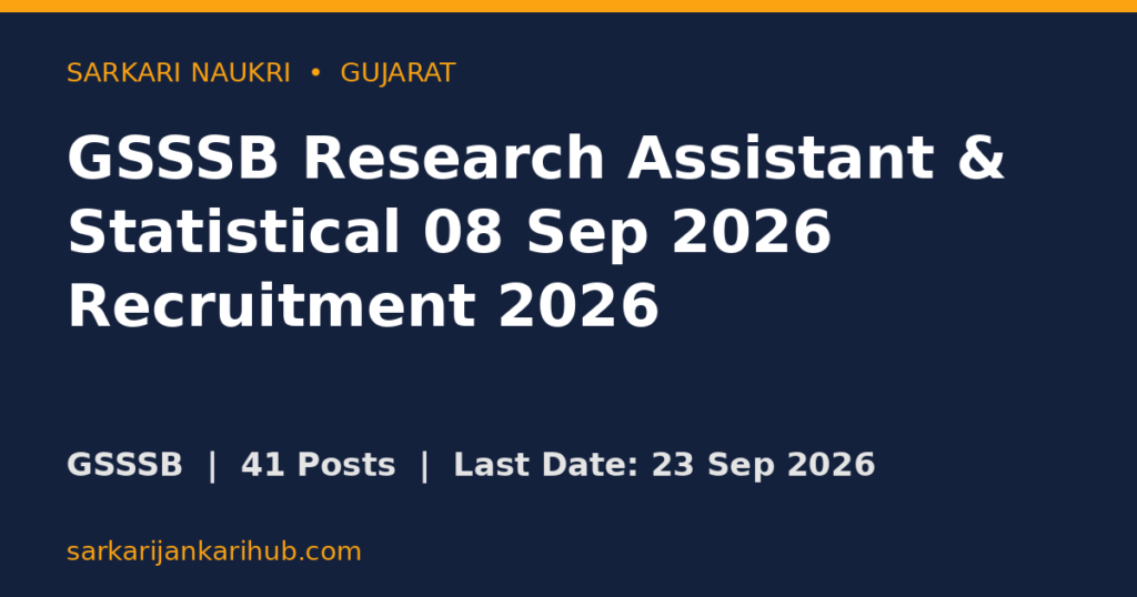 GSSSB Research Assistant & Statistical 08 Sep 2026 Recruitment 2026