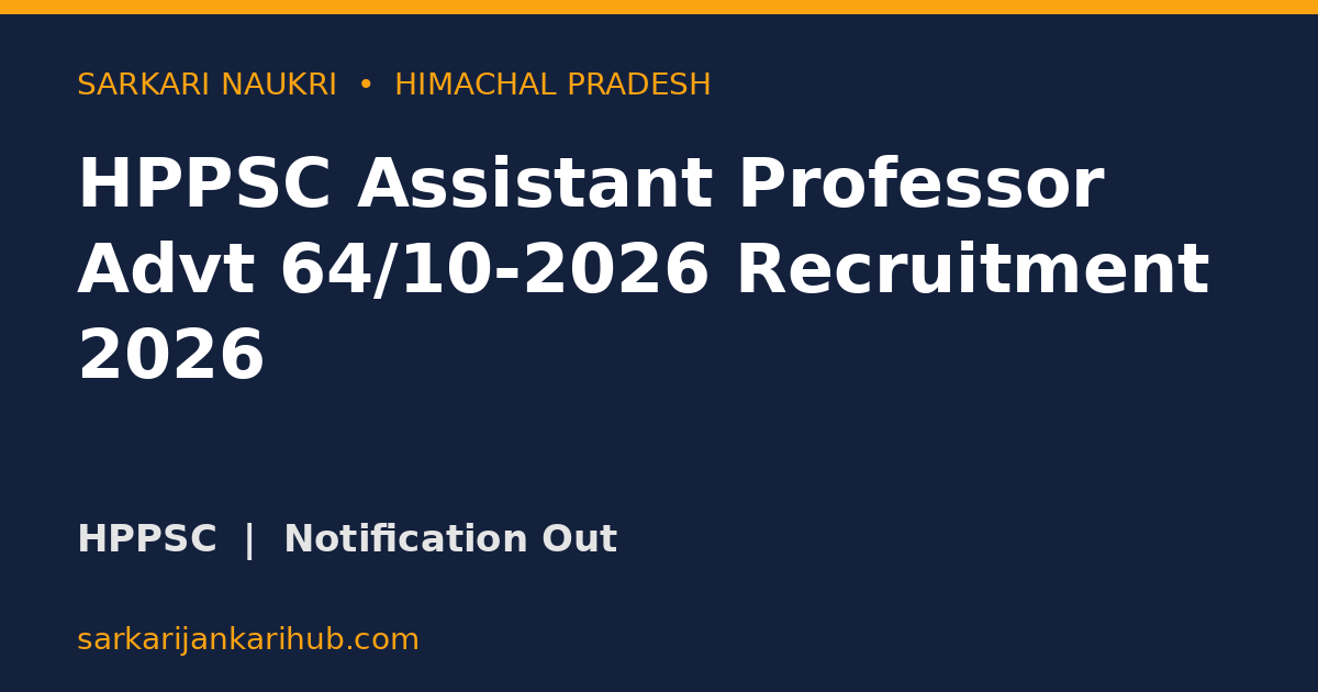 HPPSC Assistant Professor Advt 64/10-2026 Recruitment 2026