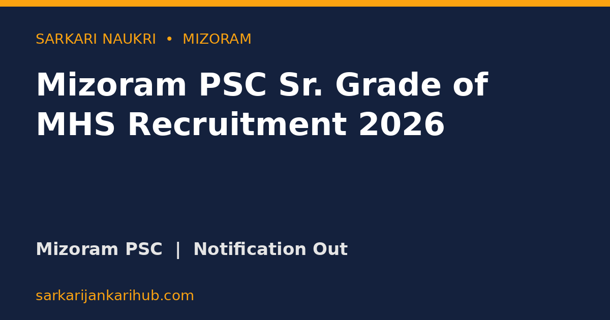 Mizoram PSC Sr. Grade of MHS Recruitment 2026