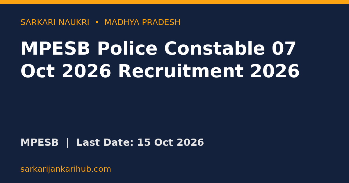 MPESB Police Constable 07 Oct 2026 Recruitment 2026