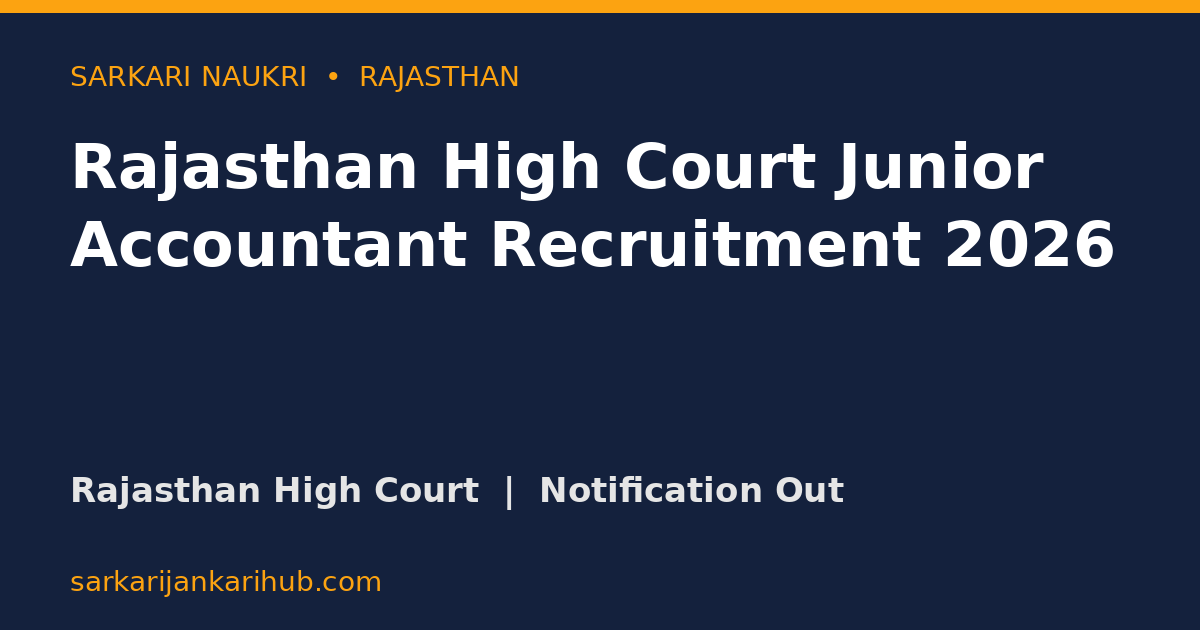 Rajasthan High Court Junior Accountant Recruitment 2026