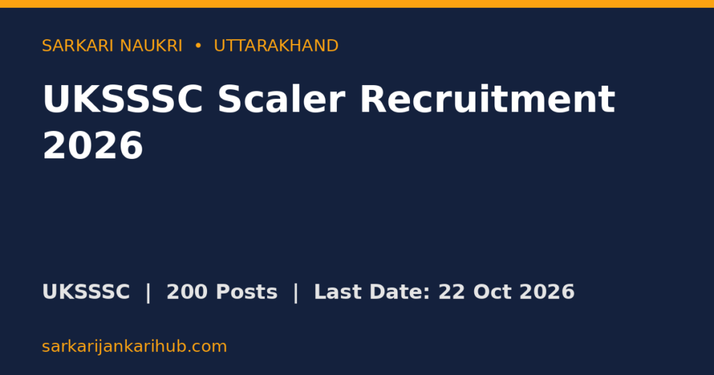 UKSSSC Scaler Recruitment 2026